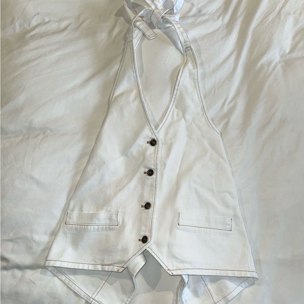 Lioness White Halter Vest with Button Detail
